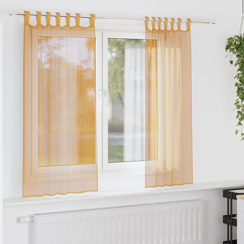 Voile Curtains With Tab Top 2 Pcs, Orange, 140cm Width x 140cm Drop