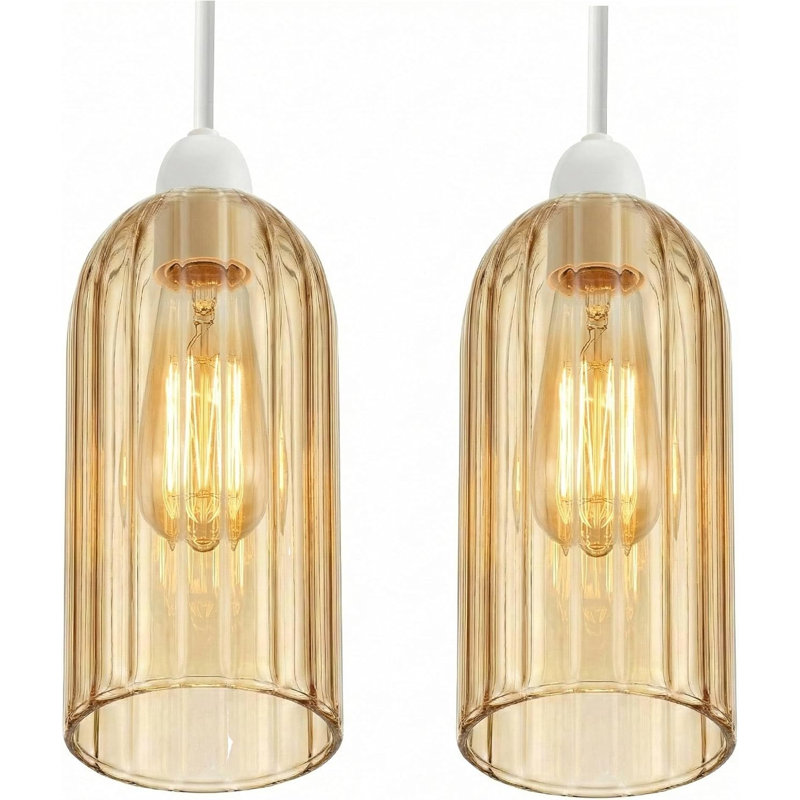 20cm H Glass Drum Lamp Shade, Amber