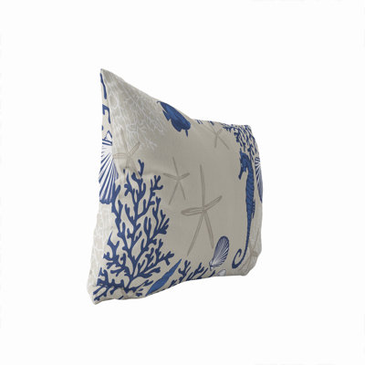 Coral & Seahorse Nautical Outdoor Lumbar Pillow
