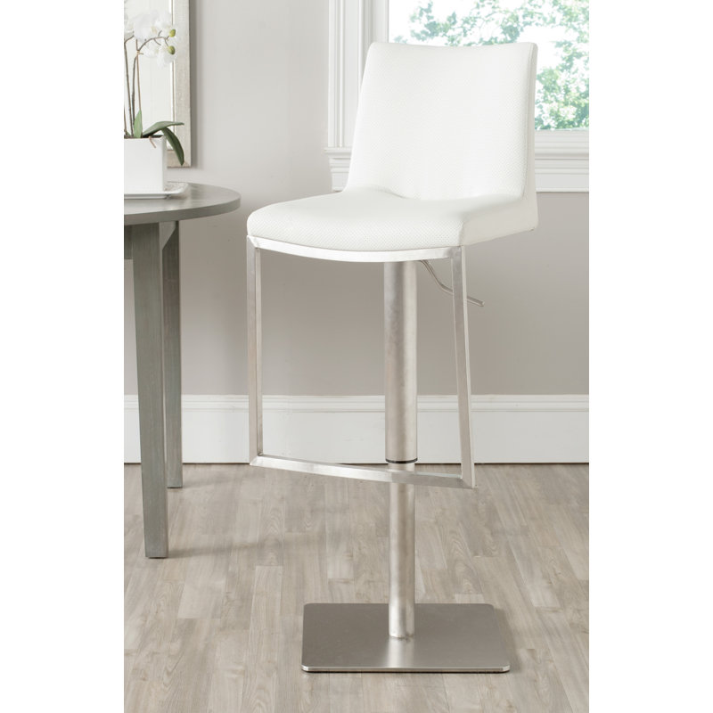 Lettia Swivel Upholstered Adjustable Height Counter Stool with Metal Frame, White