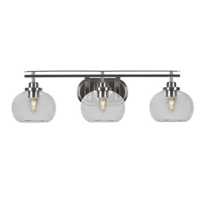 Odyssey 3 Light Bath Bar Shown In Brushed Nickel Finish With 7" Clear Bubble Glass