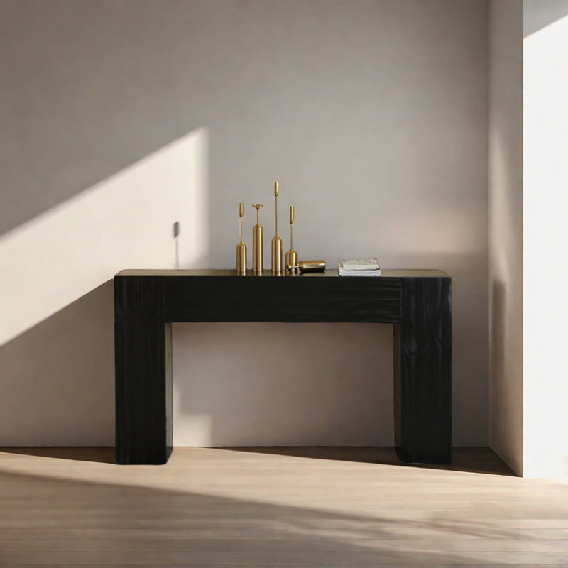 Retro Minimalist Art Solid Wood Console Table, 31.5" H x 47.24" W x 11.8" D, Black