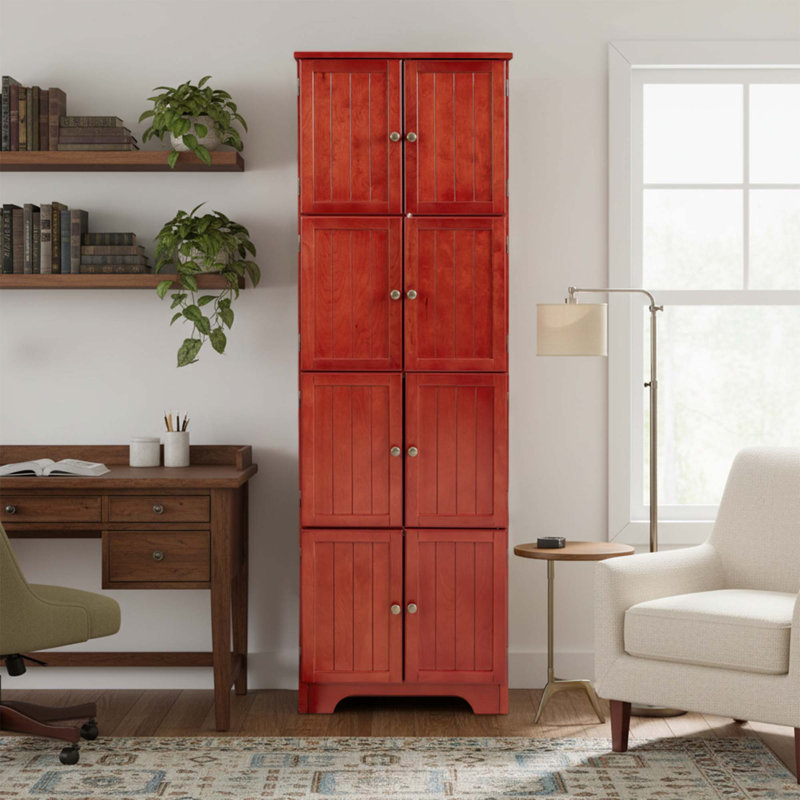 Armoire haute de style campagnard moderne, quatre compartiments de rangement indépendants avec tablettes, idéales pour les salons, les salles à manger et les bureaux