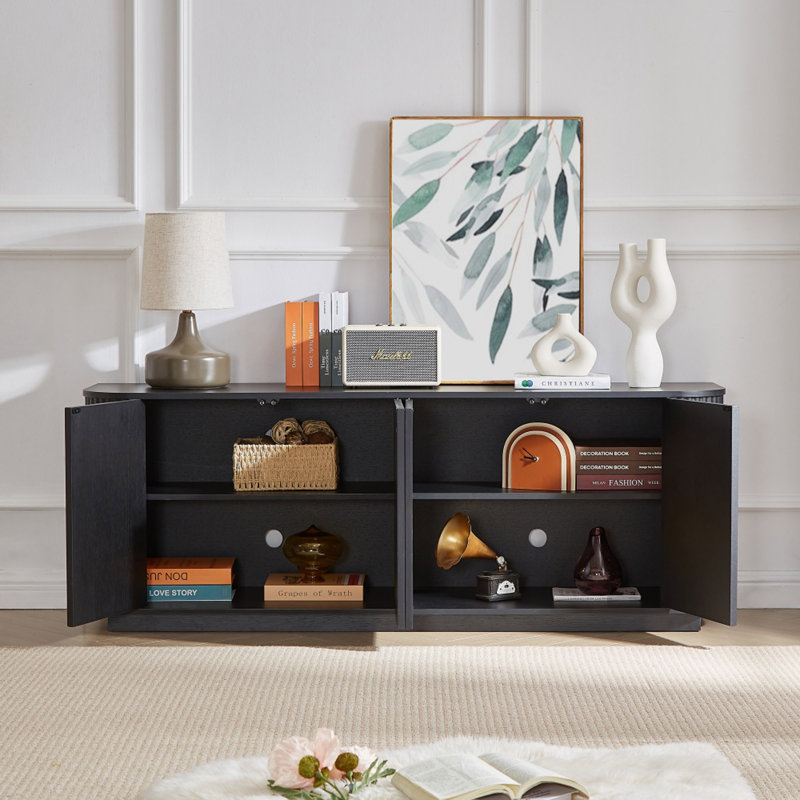 Sideboard Storage Cabinet TV Stand With Wave Pattern Buffet Cabinet Wooden Vertical Striped Cabinet For Kitchen/Bedroom/Entryway, 64''W X 15''D X 24''H.