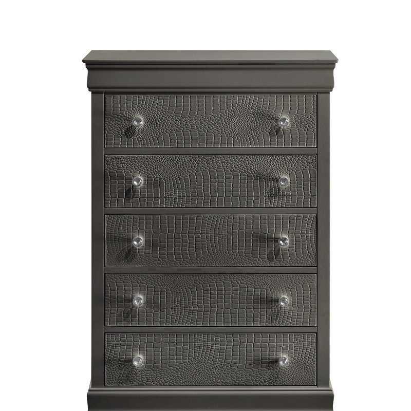 Commode 5 tiroirs Blaze, Gris métallisé