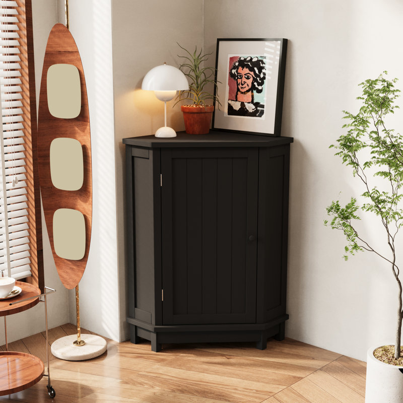 Modern Triangle Corner Storage Cabinet With Adjustable Shelves, Black