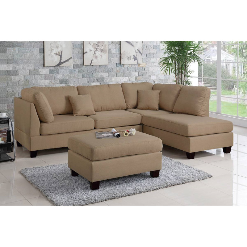 Canapé et chaise longue réversible avec repose-pieds Trusha, Mélange de polyester sable