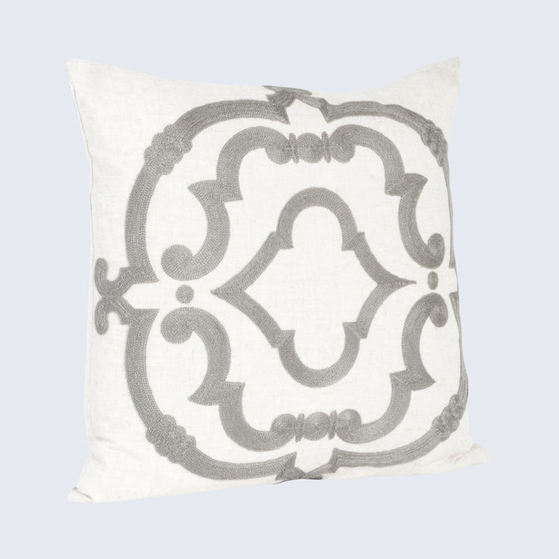 Arseneau Hebb Sonny Feather Geometric Throw Pillow, Grey & Off-White