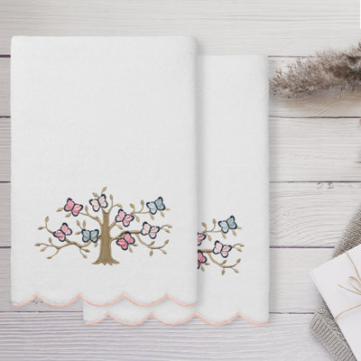  100% Turkish Cotton TERESA Scallop 2PC Embellished Bath Towel Set