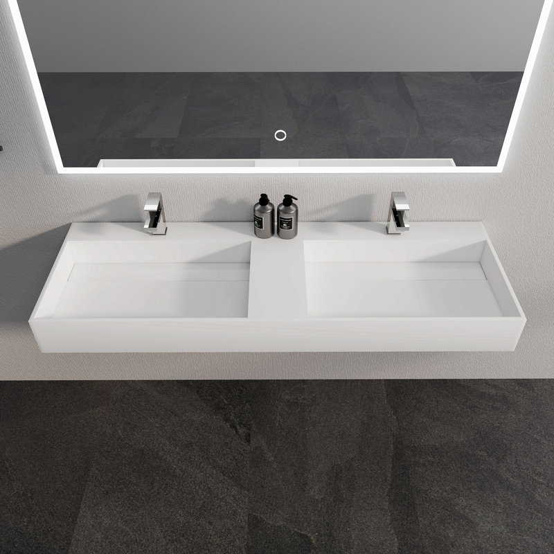 Lavabo de salle de bain rectangulaire double 54 po