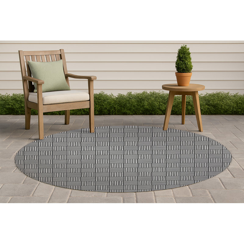 Gridblocked Non-Slip Outdoor Rug, Round 5'