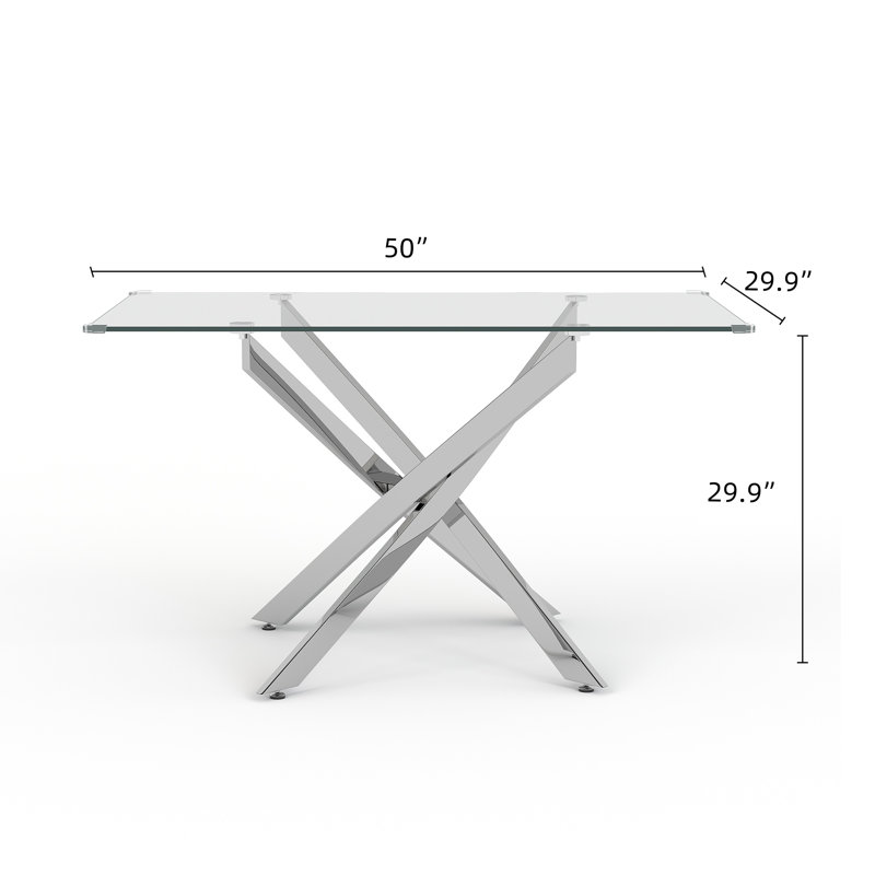 Modern Stainless Metal Base And Rectangle Glass Dining Table Set With Luxury Velvet Dining Chairs, Black/Silver, Silver