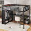 Structure de lit mezzanine pleine grandeur en métal avec garde-robe intégrée, bureau et tablettes de rangement pour la chambre à coucher, conception peu encombrante-679316605
