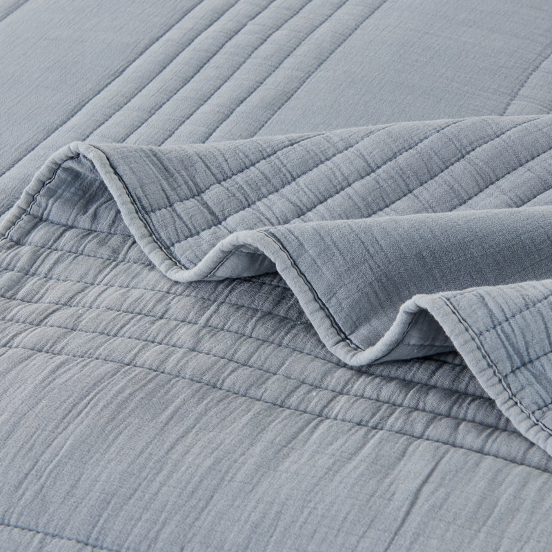 Kosovo Grimshaw 100% Cotton Quilt Set, King Quilt + 2 King Shams, Misty Blue