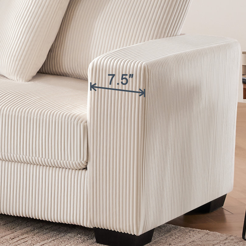 Canapé-lit modulaire rembourré 101,6 po avec siège profond pour salon, 2 sièges + 1 repose-pieds, Beige, 3