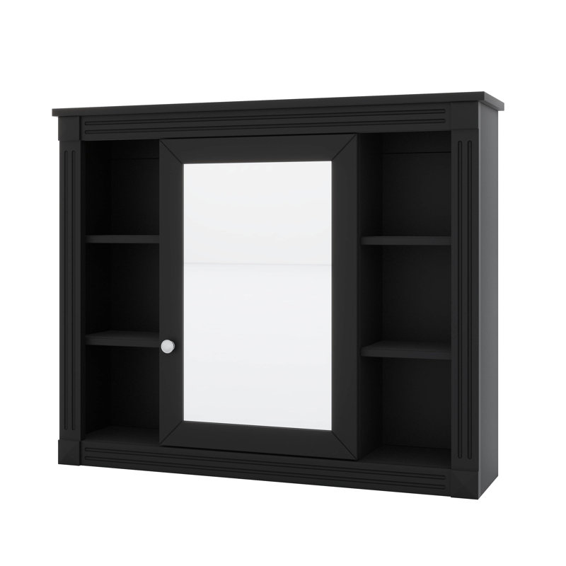 Armoire de rangement murale moderne avec portes miroir et 6 tablettes ouvertes Modern, Noir