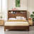 Brown finish MDF bed frame for Full XL size bedroom use, modern wavy design with storage headboard and built-in charging station-1516614035