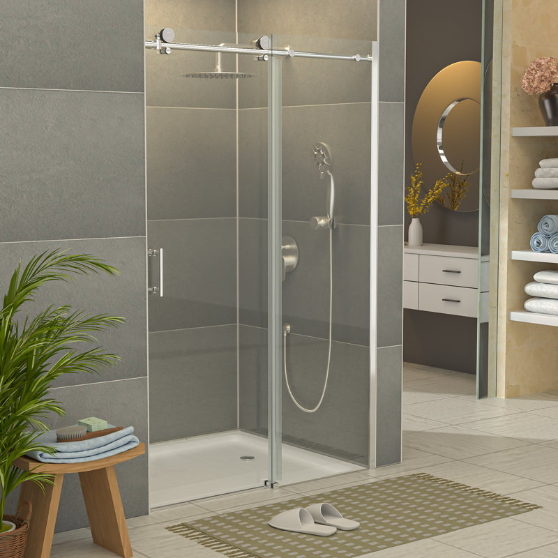 48"- 48 13/16" W x 76" H Single Sliding Frameless Shower Door with 5/16 in. Clear Tempered Glass, Chrome