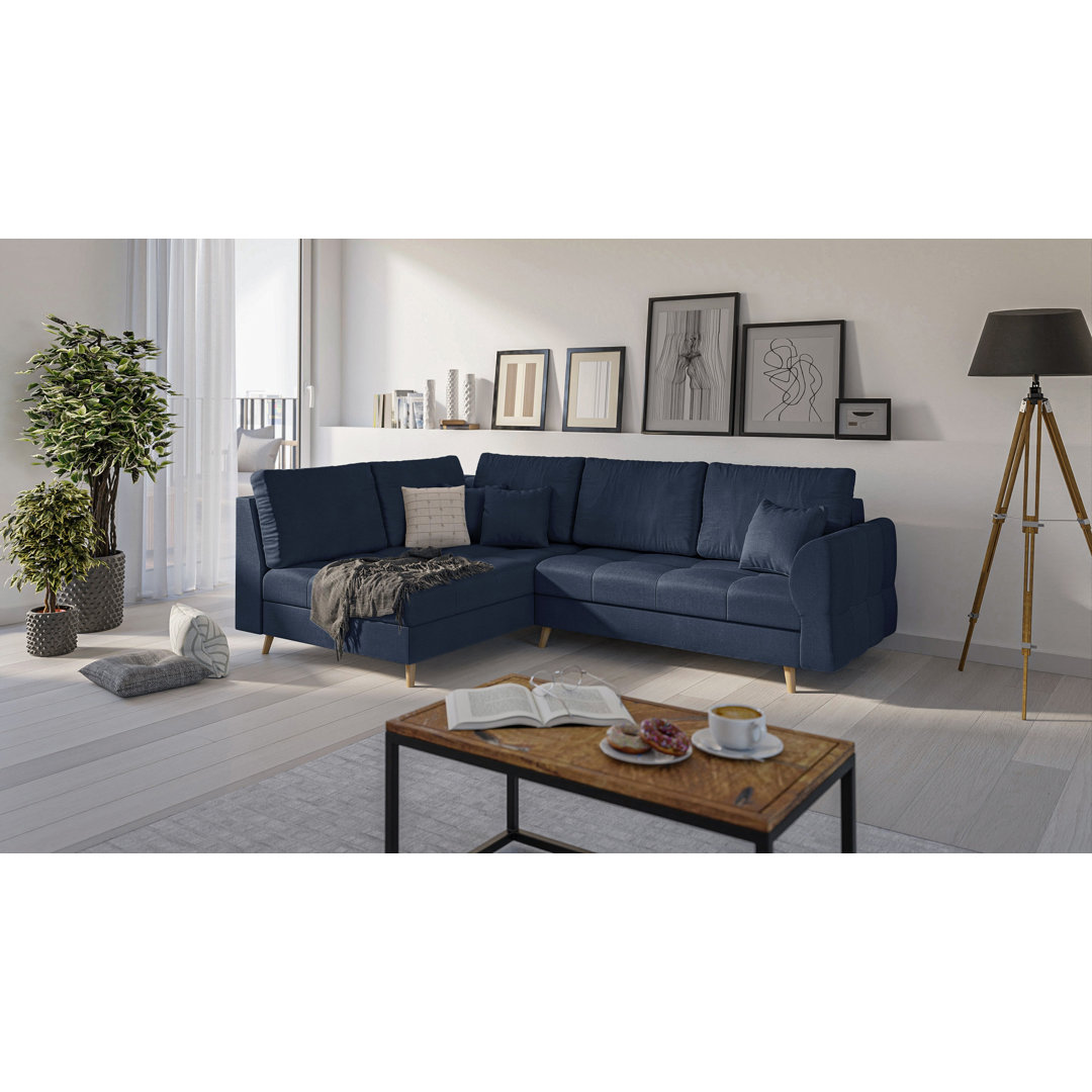 Ecksofa Naples mit Holzfüßen Im Skandinavischen Stil mit Hocker