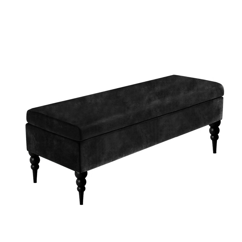 Safar Plain Upholstered Bench – Naples Shoe Bench Footstool with Storage & Turned Wooden Legs, Black Naple