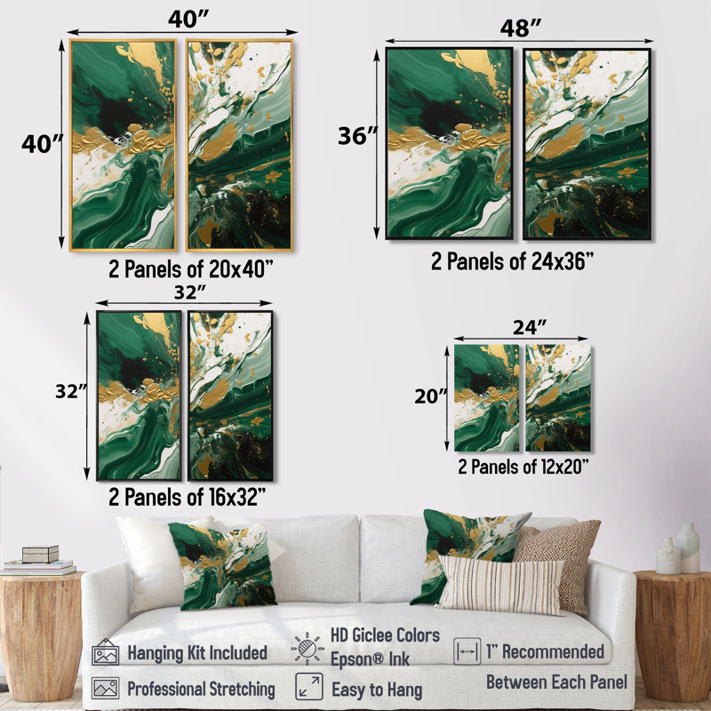 «Green and Gold», art mural abstrait sur toile, Floater Framed Print without Mat, 40" H x 40" W, Brown