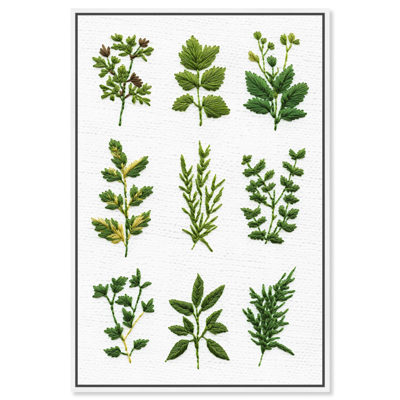 «Needlepoint Nature II», impressions florales sur toile par , Cadre blanc, H 16 po x l 11 po