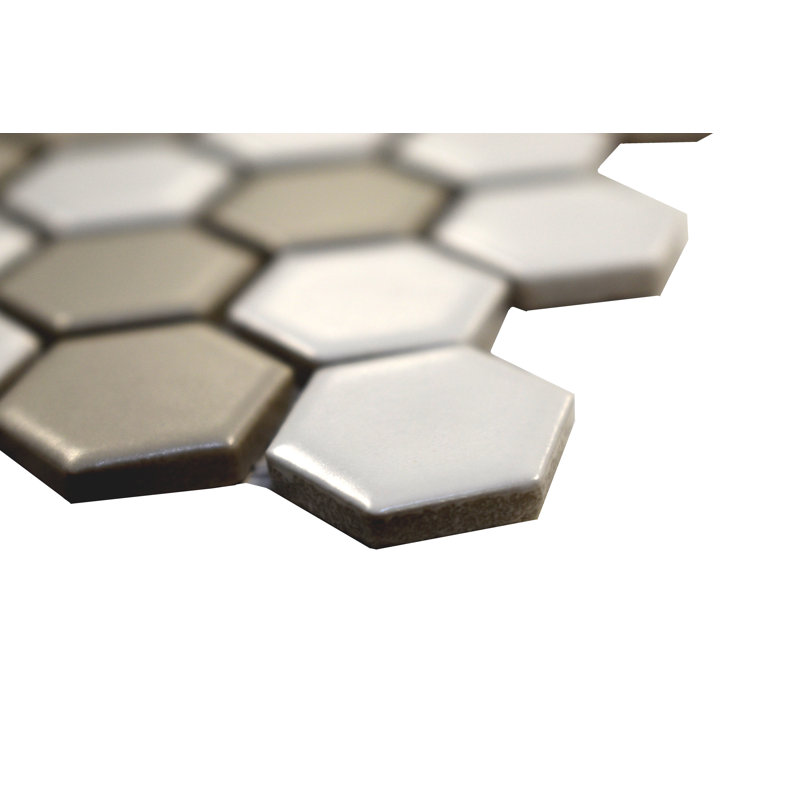 Classic 12" x 10" Porcelain Honeycomb Mosaic Wall & Floor Tile, White/Warm Gray