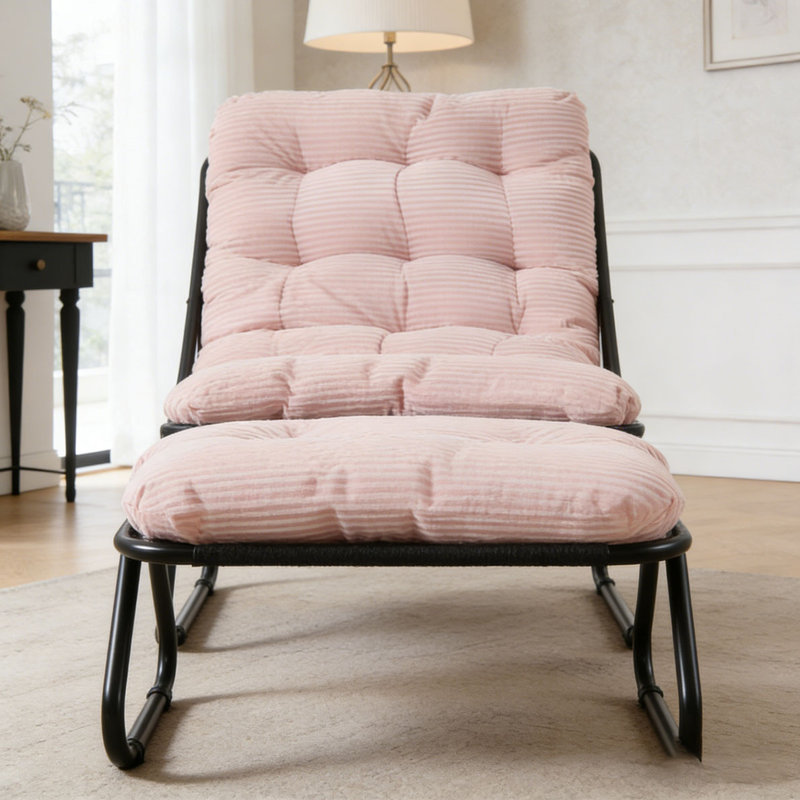 Chaise longue d'extérieur avec repose-pieds pour patio, Rose