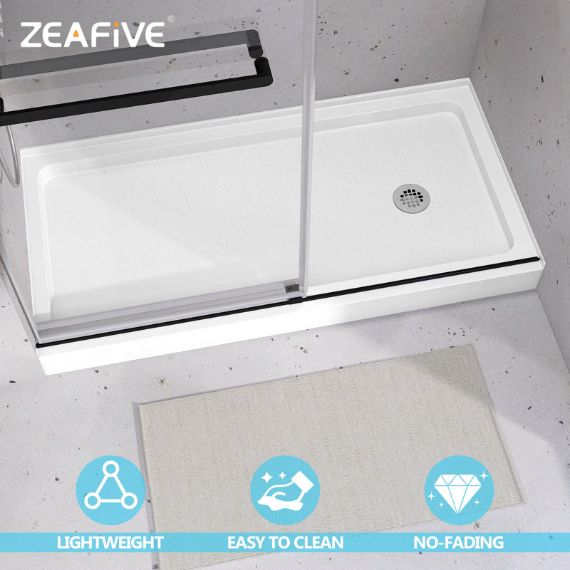 30 In. D X 60 In. W X 5 1/2 In. H Drain Single Threshold Shower Base, Right