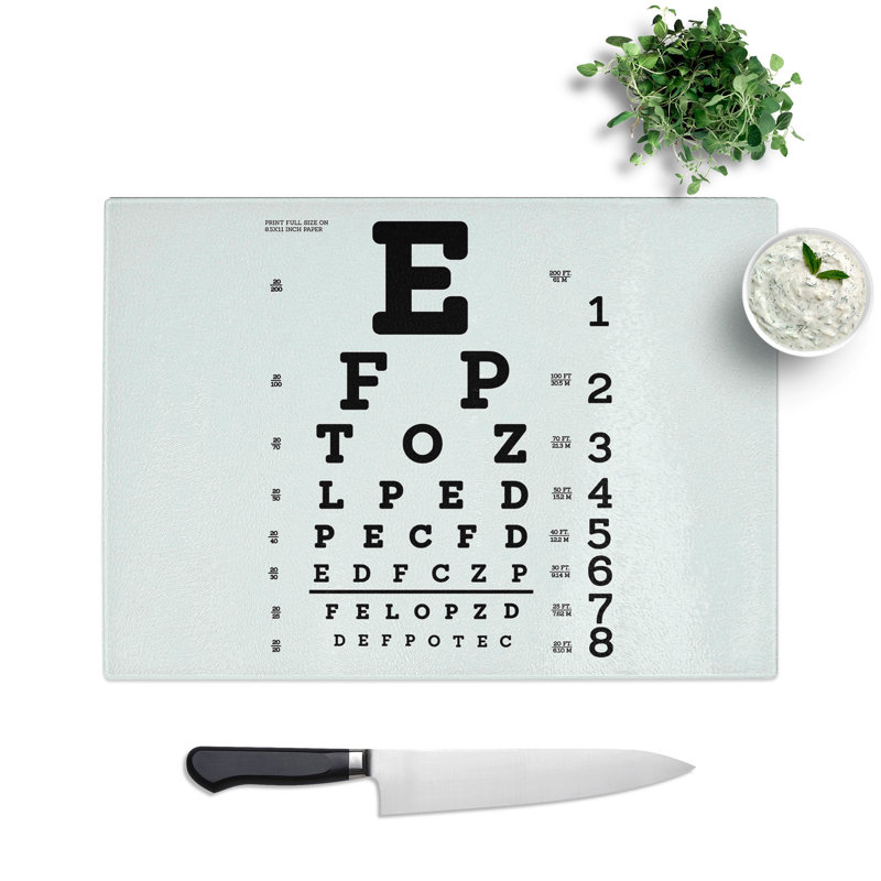 Eye Test Chart Typography Chopping Board, 0.4cm H x 28.5cm W x 39cm L