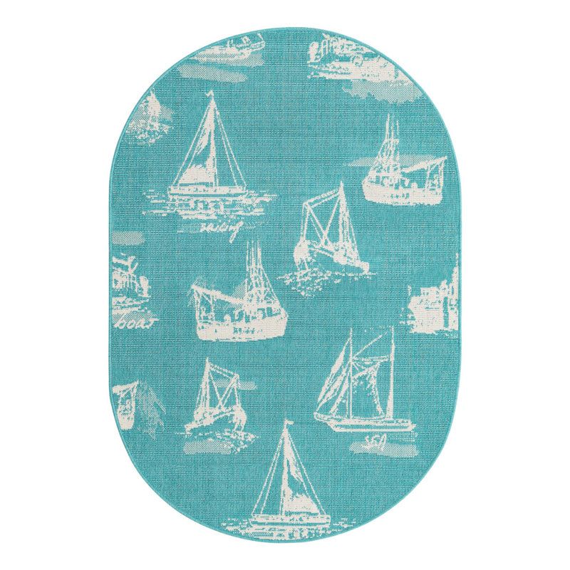 Indoor/Outdoor Coastal Area Rug, Oval 4'1" x 6'1"