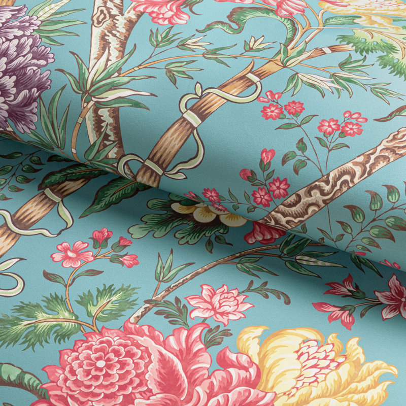Manoir Luberon 33' L x 27.5" W Wallpaper Roll, Aqua/Red/Green