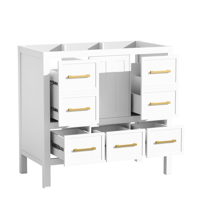 Meuble-lavabo 36 po, 5 tiroirs, fermeture en douceur, rangement pour meuble-lavabo blanc, structure en bois, armoire, 36 po