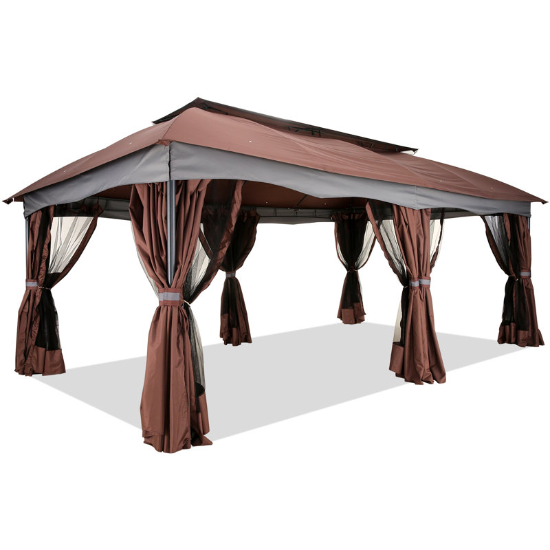  12x20ft Heavy Duty Gazebo with Metal Steel Frame Sturdy Tent with Privacy Curtain and Mosquito Netting Outdoor Gazebo for Garden, Lawn, Backyard, Garage