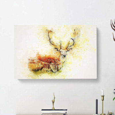 Stag Deer In Abstract - Wrapped Canvas Painting