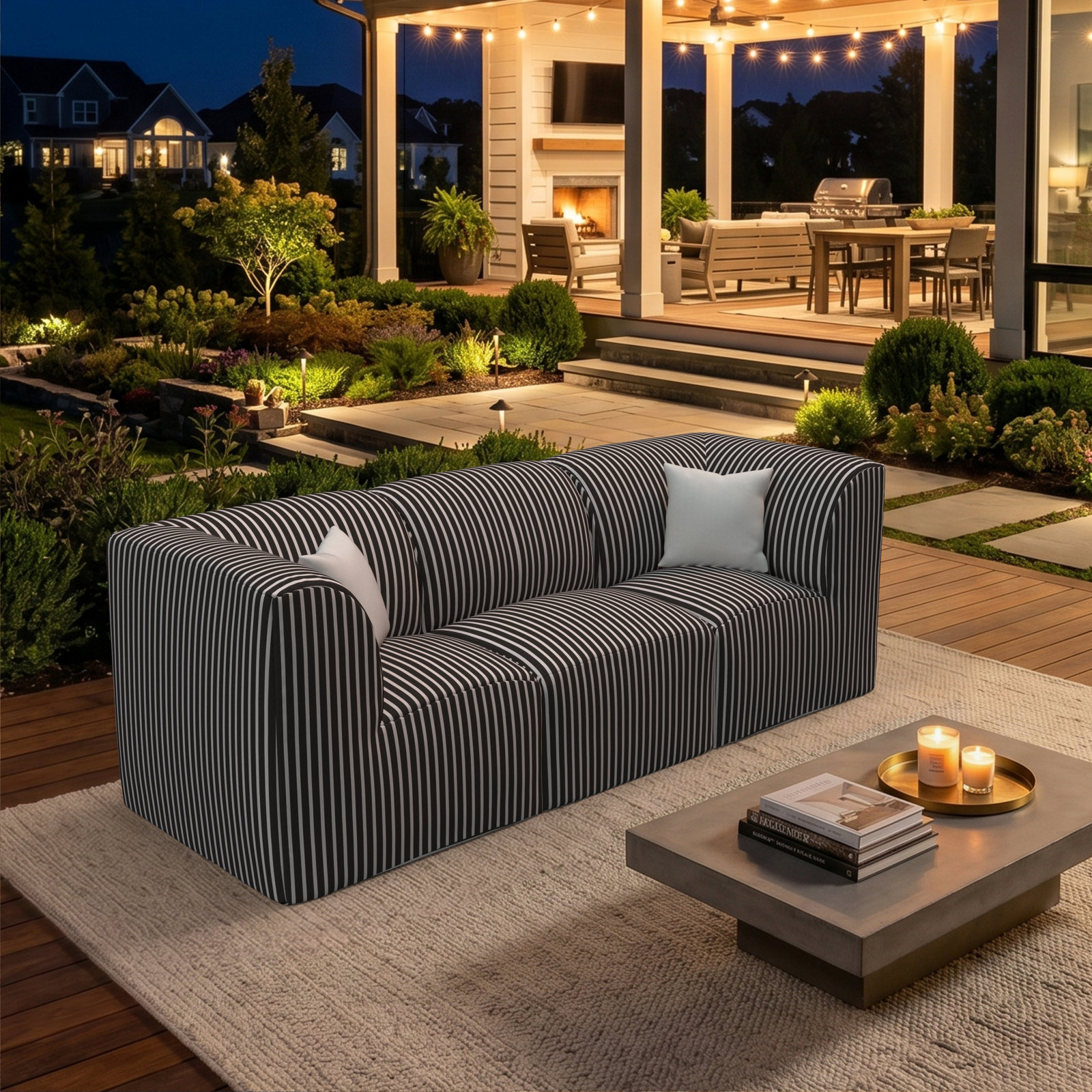 Eliana 96" Sunbrella Outdoor Sofa, Shore Classic Black Stripe Sunbrella®