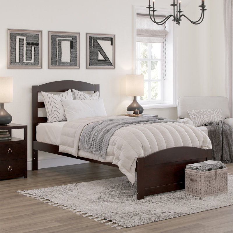 Elliana Solid Wood Platform Bed with Footboard & Built-in Charging Station, Full/Double, Espresso