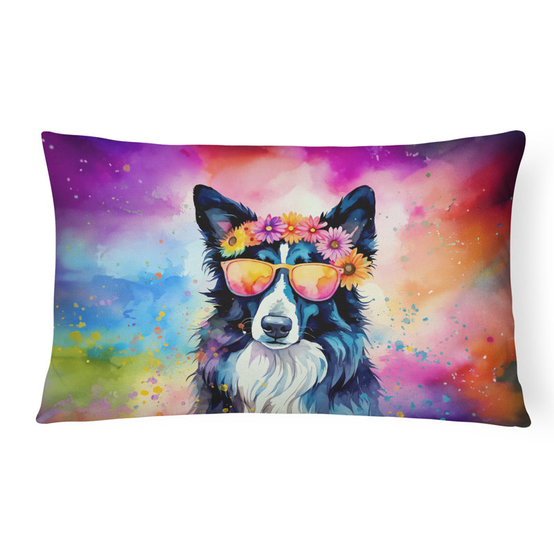 Border Collie Hippie Dawg Fabric Decorative Pillow
