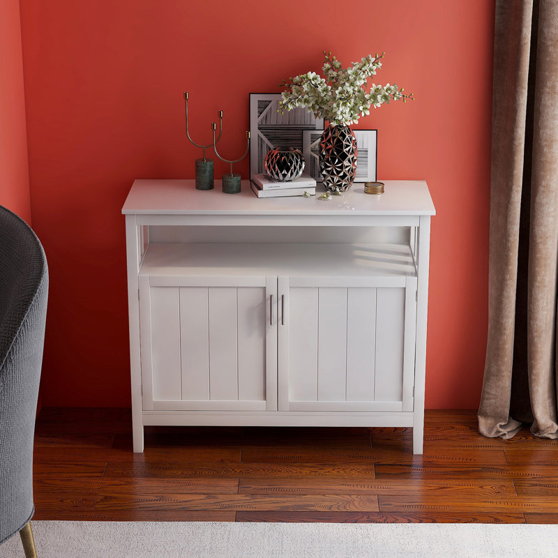 Armoire latérale blanche pour le rangement. Construit avec E1. Finition peinte durable. Abondante étagère de rangement réglable. Processus d'assemblage simple. Desserte magnétique à porte magnétique