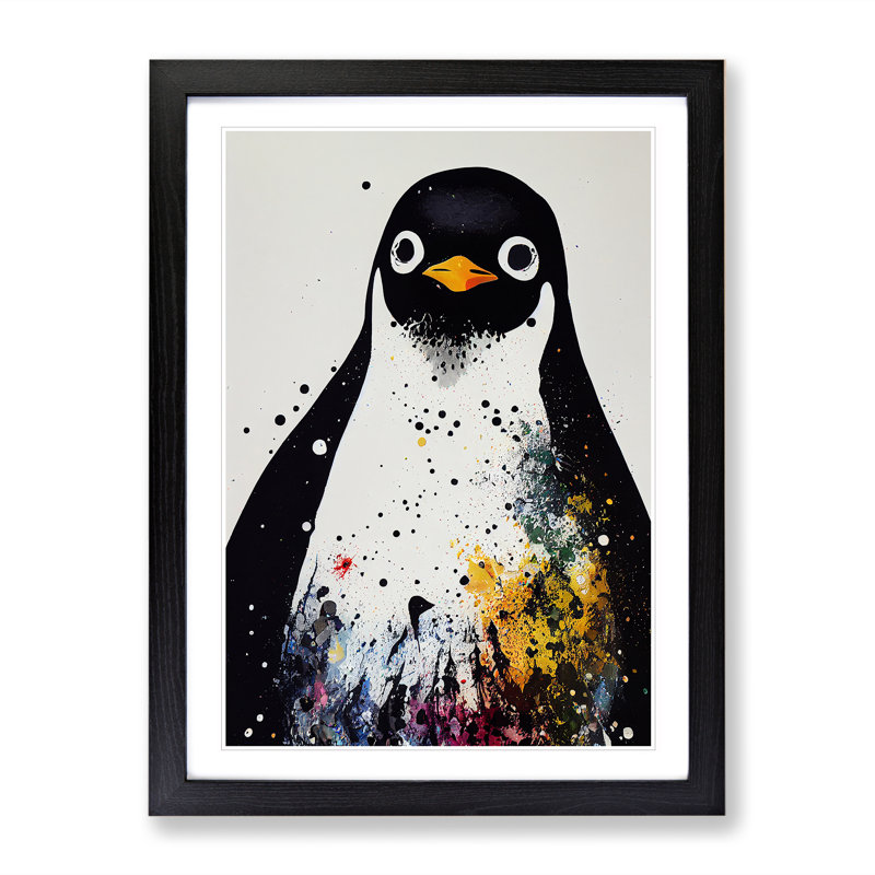 XV1022-3237X Paint Splash Penguin No.5 - Single Picture Frame Print, Black, 64cm H x 46cm W x 2cm D