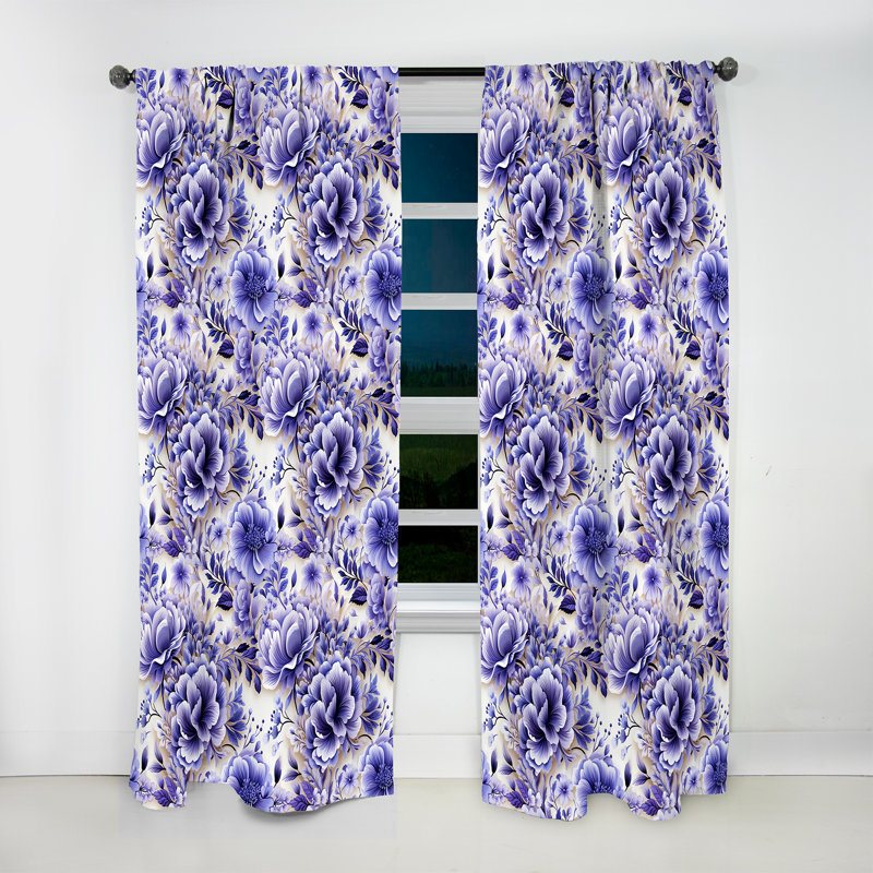 White And Purple Lavender Persian Paisleys I - Floral Curtain - Room Darkening Curtain - 1 Panels, 52" W x 84" L