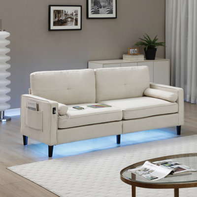 Canapé moderne Cerisa 75,2 po avec 2 poches latérales, canapé avec 2 ports USB sur l'accoudoir, ensemble de canapés électriques à DEL