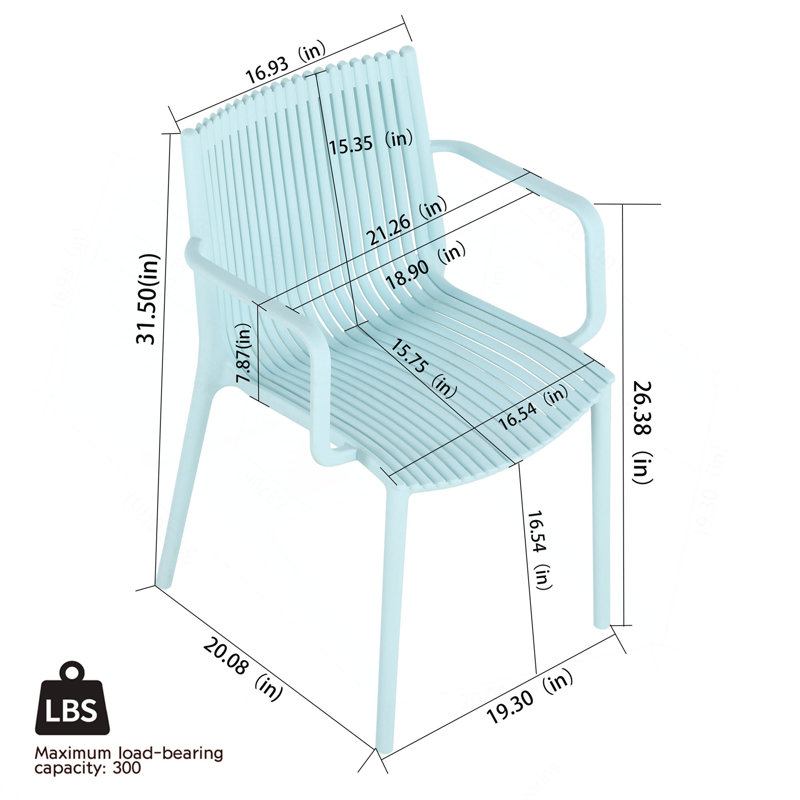 Holiday - Fauteuil empilable moderne en plastique 4 pièces pour une utilisation intérieure / extérieure - Dossier ergonomique à lattes, matériau PP toutes saisons - Patio, balcon, café