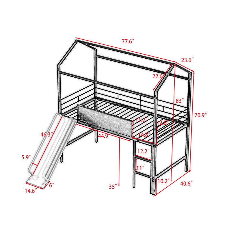 Hornell Kids Twin Loft Bed, Black
