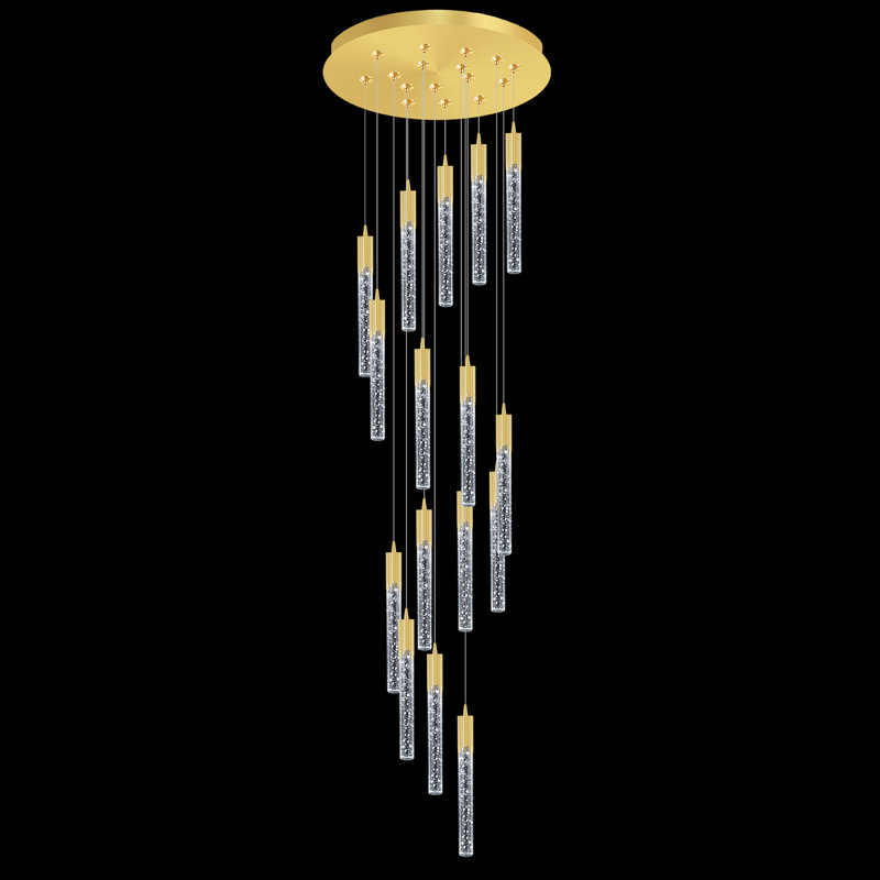 Addiley 12ft Large Dimmable Chandelier High Ceilings 28 Lights Crystal Bubble Column Chandeliers Lighting, Gold