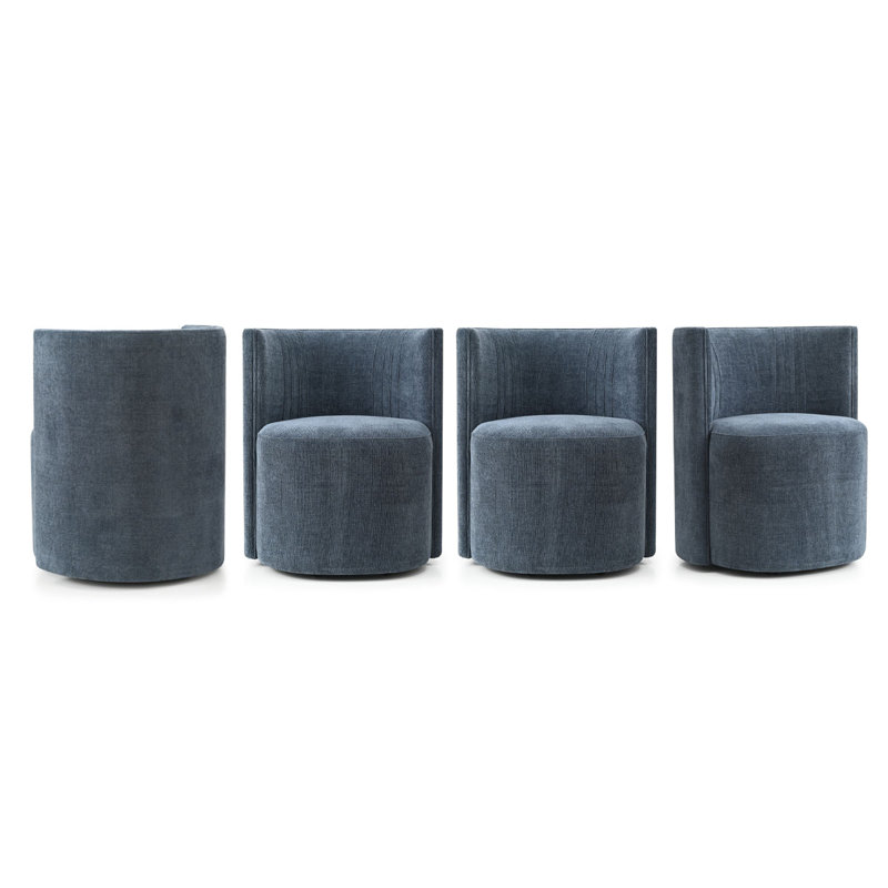 Upholstered Barrel Back Dining Chairs with Hidden Casters, Blue