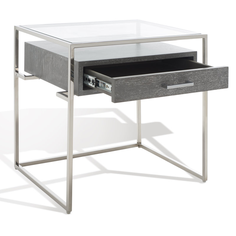 Table de bout en verre avec rangement, Gris léger / argent