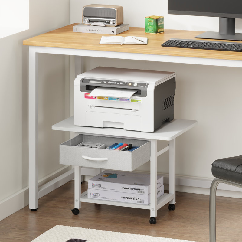 Maycin 22'' Wide Printer Stand with Storage Drawer and Wheels, White/Light Gray