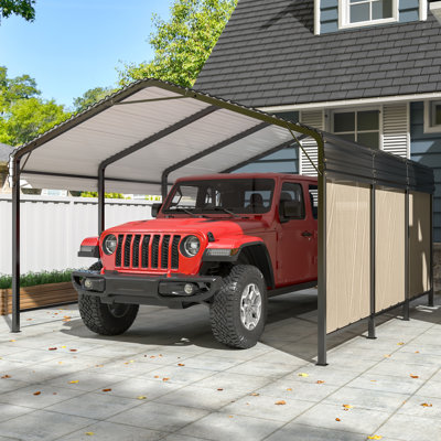 10 ft. W x 15 ft. D Metal Carport with Fabric Sidewalls, Heavy-Duty Steel Frame, Outdoor Canopy Shelter