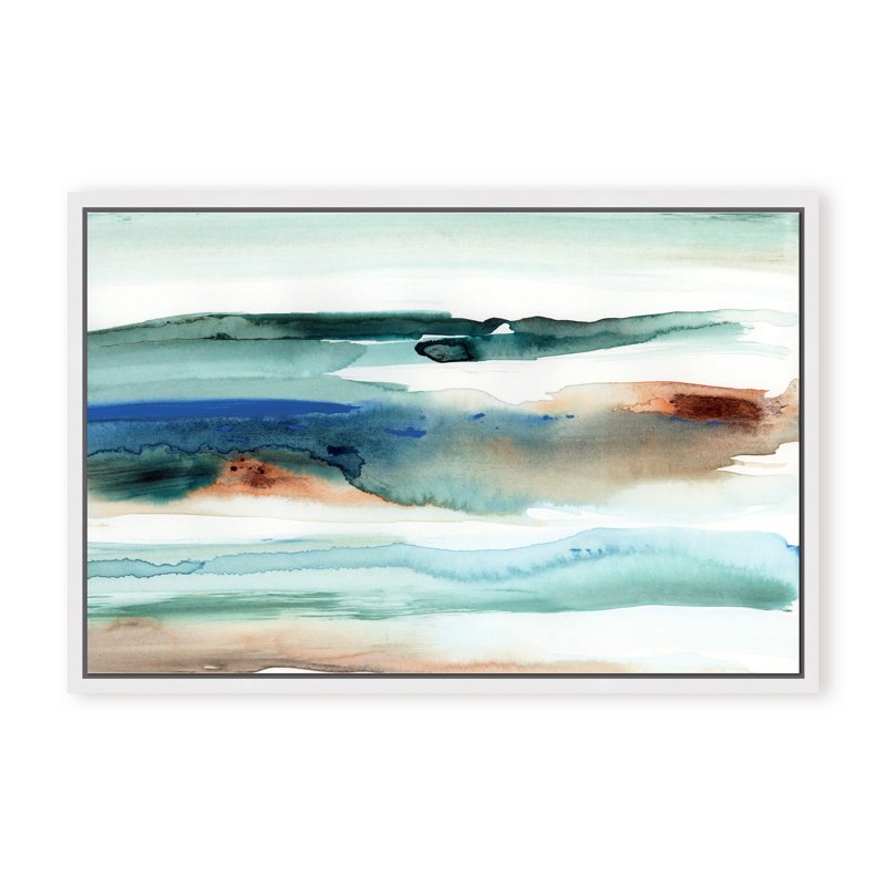 Coastal Retreat Beach Waves Abstract, Framed Canvas, 16" H x 24" W x 2.375" D, Black